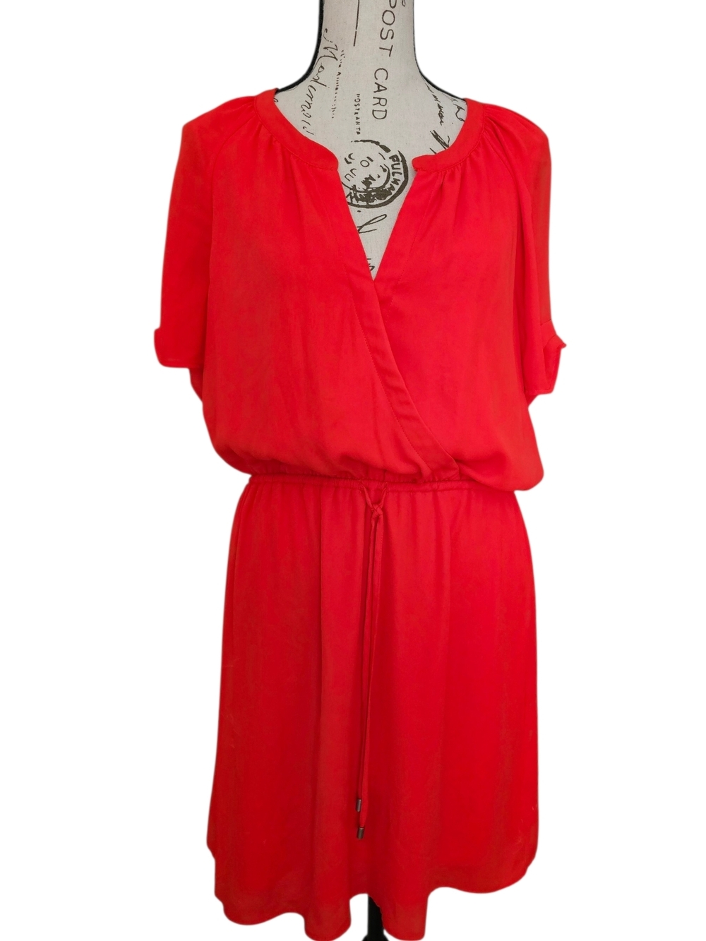 DR2 Vibrant Coral Red Short Sleeve Dress